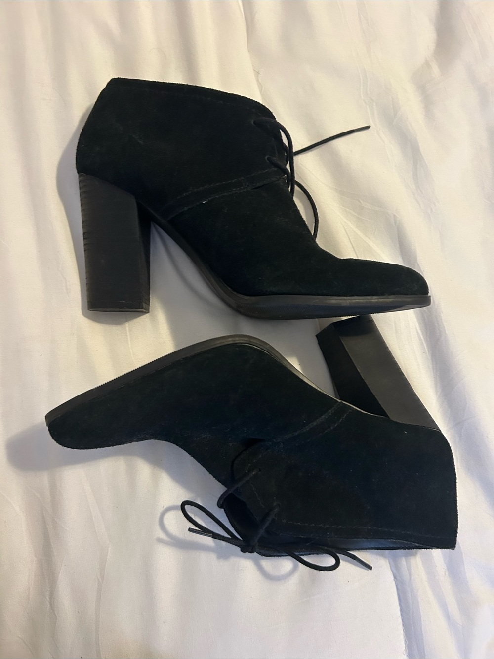 Franco Sarto Black Suede Lace-Up Block Heel Booties